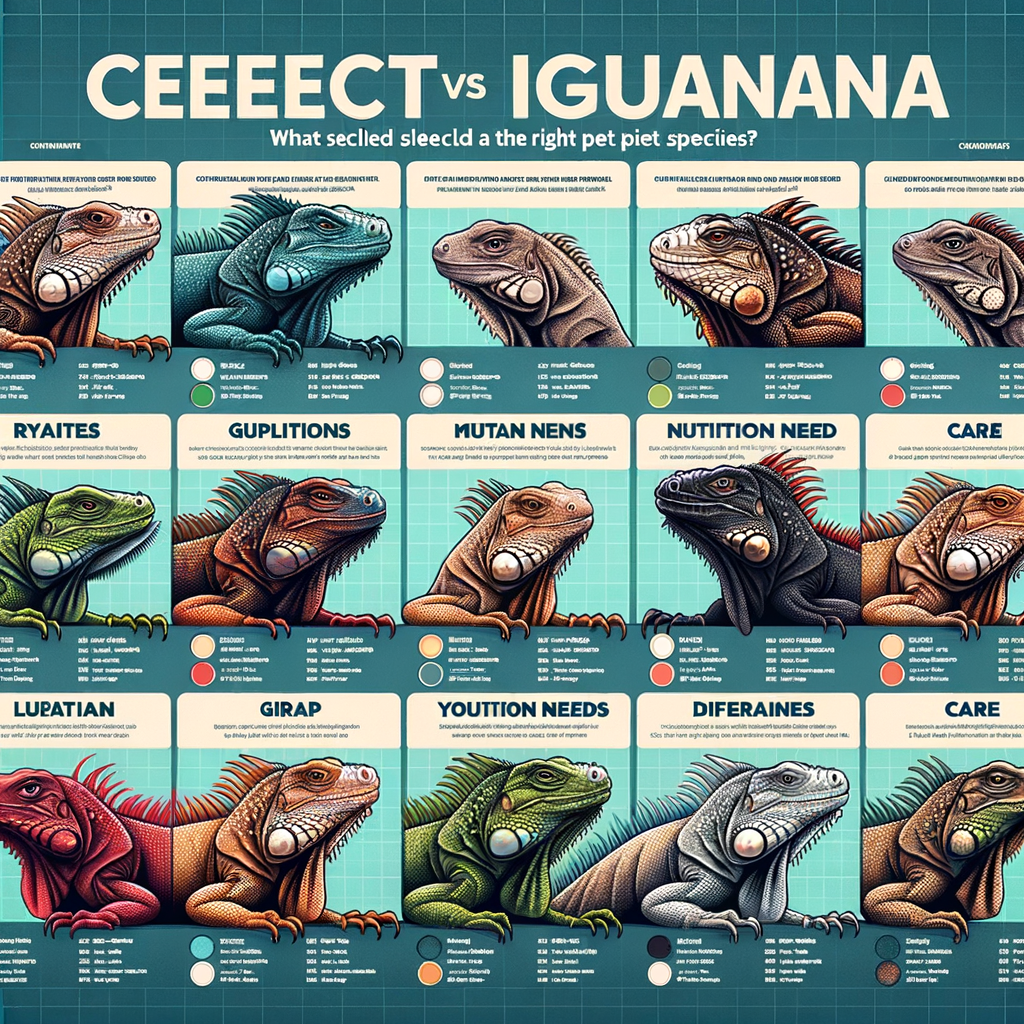 Infographic comparing different iguana species, highlighting breed differences and care guide, ideal for choosing the right pet iguana.
